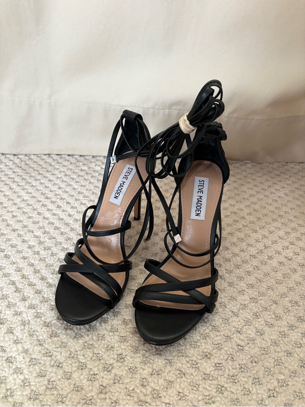 Steve Madden Black Multi-Strap Lace-Up Heels